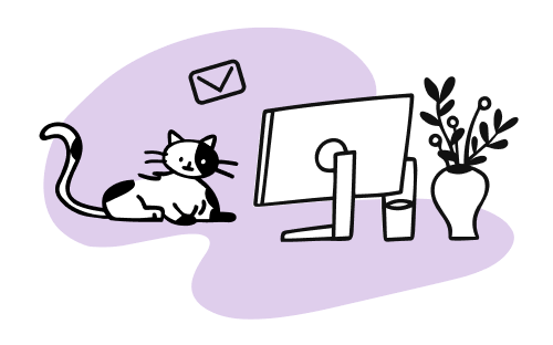 Ilustração de gato próximo a computador